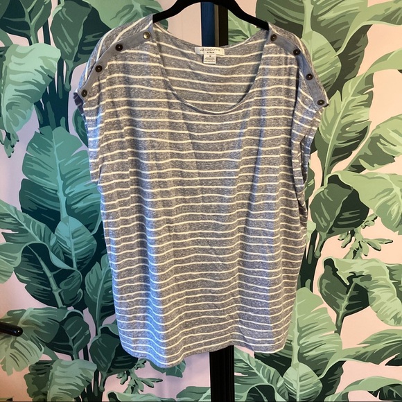 Liz Claiborne 1x Blue Sailor Stripe Sleeveless T - Picture 1 of 8